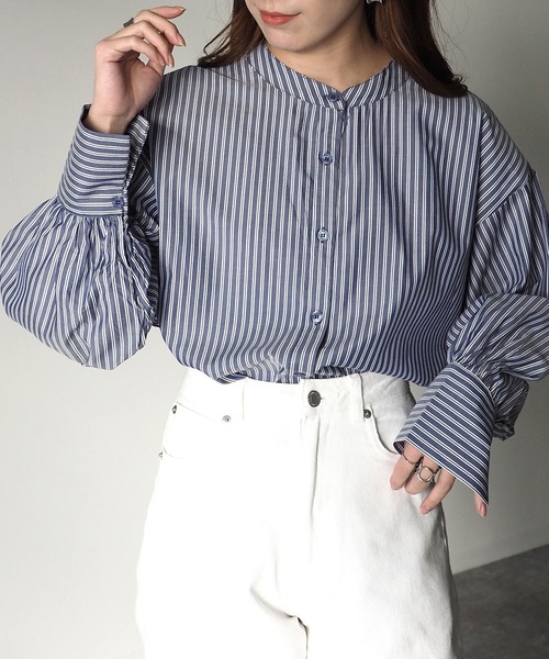 Riberry（リベリー）の「前後2WAYギャザーストライプシャツ（シャツ/ブラウス・レディース・ネイビー/オフホワイト・MEDIUM）」の9枚目の写真