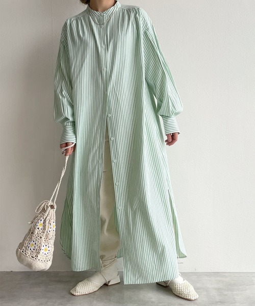 w closet（ダブルクローゼット）の「先染めストライプシャツワンピース（シャツワンピース・レディース・グリーン系その他/ブルー系その他/ピンク系その他・FREE）」の2枚目の写真