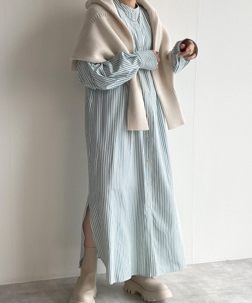 w closet（ダブルクローゼット）の「先染めストライプシャツワンピース（シャツワンピース・レディース・グリーン系その他/ブルー系その他/ピンク系その他・FREE）」の7枚目の写真