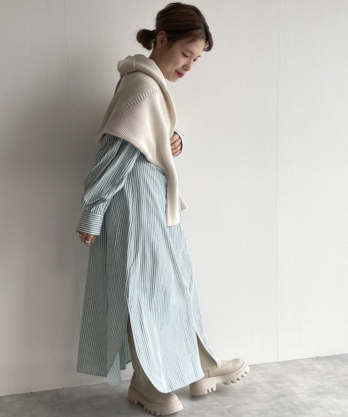 w closet（ダブルクローゼット）の「先染めストライプシャツワンピース（シャツワンピース・レディース・グリーン系その他/ブルー系その他/ピンク系その他・FREE）」の8枚目の写真