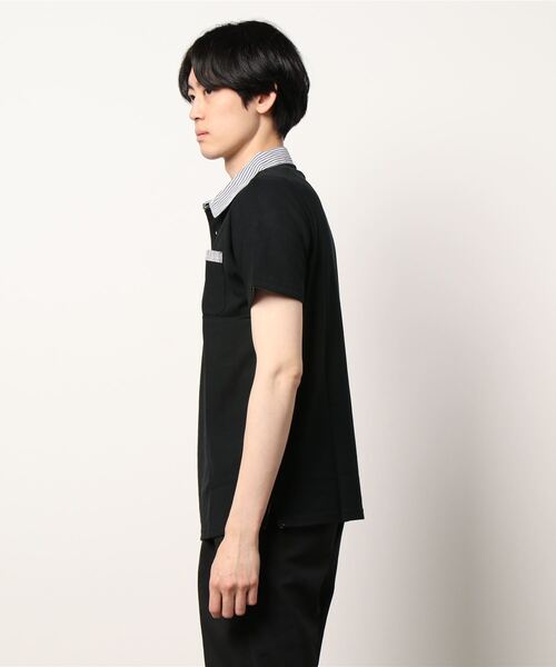 ADPOSION（アドポーション）の「吸汗速乾 T/C鹿の子 ストライプ衿ポロシャツ / ジャガードポロシャツ（ポロシャツ・メンズ・ホワイト系1/ホワイト系2/ブラック系1/ブラック系2/ネイビー系1/ネイビー系2・MEDIUM/LARGE/X-LARGE）」の7枚目の写真