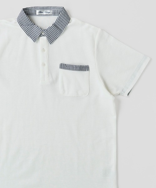 ADPOSION（アドポーション）の「吸汗速乾 T/C鹿の子 ストライプ衿ポロシャツ / ジャガードポロシャツ（ポロシャツ・メンズ・ホワイト系1/ホワイト系2/ブラック系1/ブラック系2/ネイビー系1/ネイビー系2・MEDIUM/LARGE/X-LARGE）」の2枚目の写真