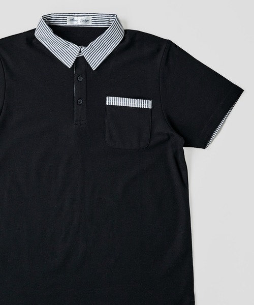 ADPOSION（アドポーション）の「吸汗速乾 T/C鹿の子 ストライプ衿ポロシャツ / ジャガードポロシャツ（ポロシャツ・メンズ・ホワイト系1/ホワイト系2/ブラック系1/ブラック系2/ネイビー系1/ネイビー系2・MEDIUM/LARGE/X-LARGE）」の4枚目の写真