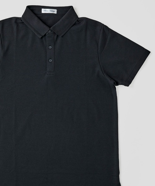 ADPOSION（アドポーション）の「吸汗速乾 T/C鹿の子 ストライプ衿ポロシャツ / ジャガードポロシャツ（ポロシャツ・メンズ・ホワイト系1/ホワイト系2/ブラック系1/ブラック系2/ネイビー系1/ネイビー系2・MEDIUM/LARGE/X-LARGE）」の5枚目の写真