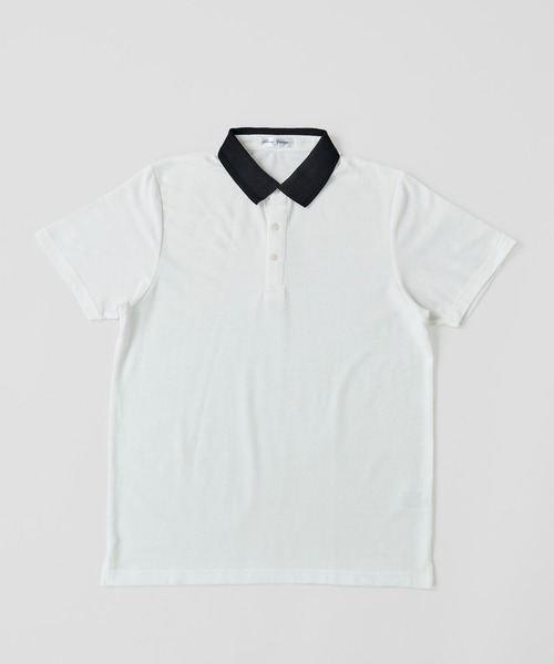 ADPOSION（アドポーション）の「吸汗速乾 T/C鹿の子 ストライプ衿ポロシャツ / ジャガードポロシャツ（ポロシャツ・メンズ・ホワイト系1/ホワイト系2/ブラック系1/ブラック系2/ネイビー系1/ネイビー系2・MEDIUM/LARGE/X-LARGE）」の11枚目の写真