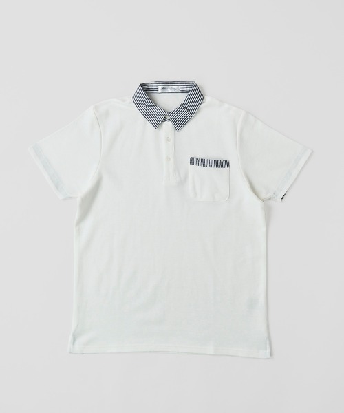 ADPOSION（アドポーション）の「吸汗速乾 T/C鹿の子 ストライプ衿ポロシャツ / ジャガードポロシャツ（ポロシャツ・メンズ・ホワイト系1/ホワイト系2/ブラック系1/ブラック系2/ネイビー系1/ネイビー系2・MEDIUM/LARGE/X-LARGE）」の9枚目の写真