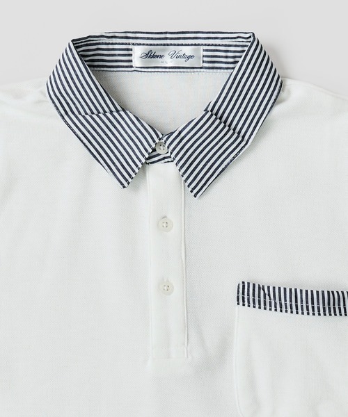 ADPOSION（アドポーション）の「吸汗速乾 T/C鹿の子 ストライプ衿ポロシャツ / ジャガードポロシャツ（ポロシャツ・メンズ・ホワイト系1/ホワイト系2/ブラック系1/ブラック系2/ネイビー系1/ネイビー系2・MEDIUM/LARGE/X-LARGE）」の21枚目の写真