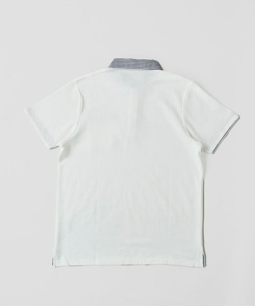 ADPOSION（アドポーション）の「吸汗速乾 T/C鹿の子 ストライプ衿ポロシャツ / ジャガードポロシャツ（ポロシャツ・メンズ・ホワイト系1/ホワイト系2/ブラック系1/ブラック系2/ネイビー系1/ネイビー系2・MEDIUM/LARGE/X-LARGE）」の10枚目の写真