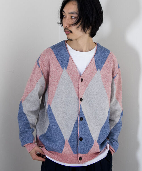 GLOSTER（グロスター）の「【GLOSTER/グロスター】ストローヤーン アーガイルカーディガン（カーディガン/ボレロ・メンズ・ブラック系その他/グリーン系その他/ピンク系その他・FREE）」の5枚目の写真