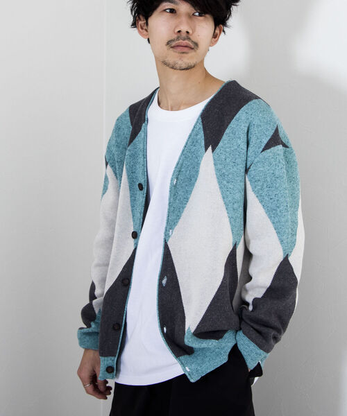 GLOSTER（グロスター）の「【GLOSTER/グロスター】ストローヤーン アーガイルカーディガン（カーディガン/ボレロ・メンズ・ブラック系その他/グリーン系その他/ピンク系その他・FREE）」の6枚目の写真