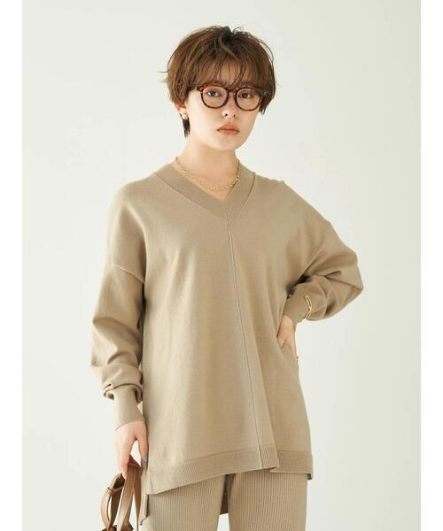 earth music&ecology（アースミュージックアンドエコロジー）の「アウトリンキングVネックニット＊（ニット/セーター・レディース・グレー/グレイッシュベージュ・FREE）」の6枚目の写真