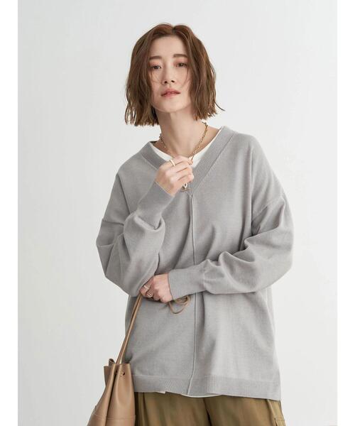 earth music&ecology（アースミュージックアンドエコロジー）の「アウトリンキングVネックニット＊（ニット/セーター・レディース・グレー/グレイッシュベージュ・FREE）」の7枚目の写真