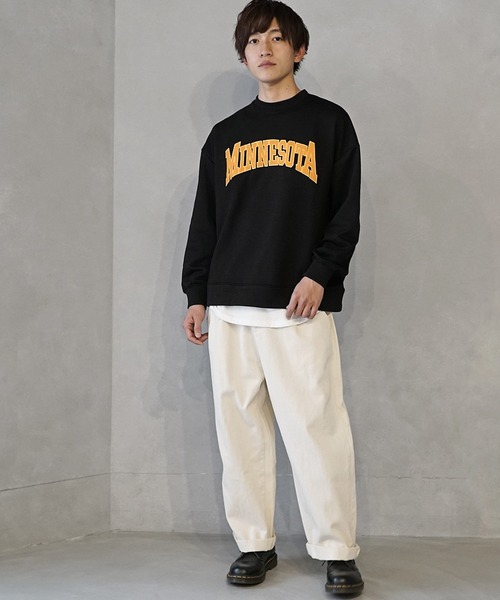 MinoriTY（マイノリティ）の「カレッジロゴ スウェット ルーズシルエット トレーナー（スウェット・メンズ・ブラック/ブルー/グリーン/オートミール・M/L）」の7枚目の写真