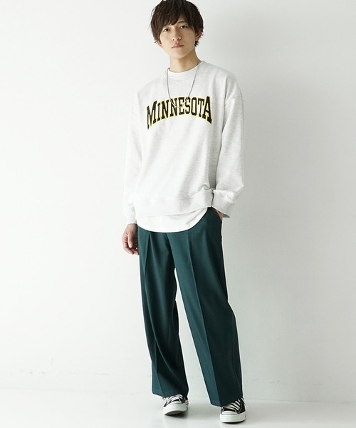 MinoriTY（マイノリティ）の「カレッジロゴ スウェット ルーズシルエット トレーナー（スウェット・メンズ・ブラック/ブルー/グリーン/オートミール・M/L）」の13枚目の写真
