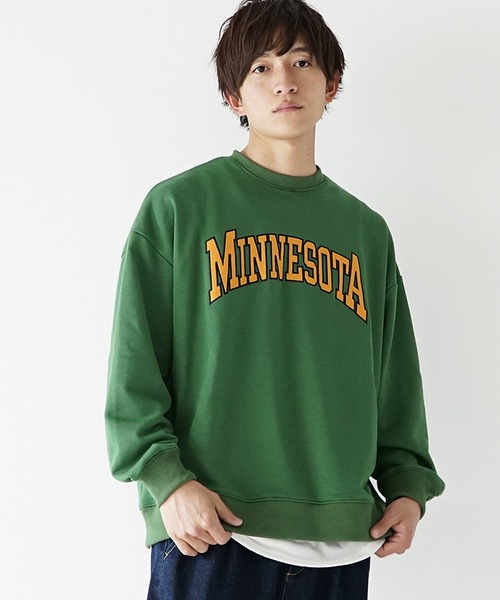 MinoriTY（マイノリティ）の「カレッジロゴ スウェット ルーズシルエット トレーナー（スウェット・メンズ・ブラック/ブルー/グリーン/オートミール・M/L）」の15枚目の写真