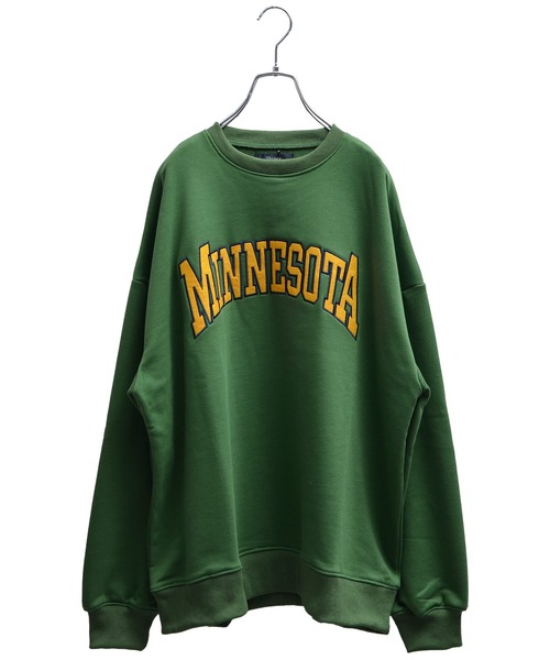 MinoriTY（マイノリティ）の「カレッジロゴ スウェット ルーズシルエット トレーナー（スウェット・メンズ・ブラック/ブルー/グリーン/オートミール・M/L）」の6枚目の写真