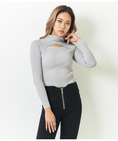 ANAP（アナップ）の「フロントデザインリブトップスカットソー（Tシャツ/カットソー・レディース・ホワイト/ライトグレー/ブラック/グレイッシュベージュ・FREE）」の3枚目の写真