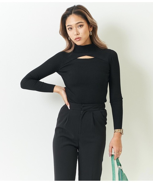 ANAP（アナップ）の「フロントデザインリブトップスカットソー（Tシャツ/カットソー・レディース・ホワイト/ライトグレー/ブラック/グレイッシュベージュ・FREE）」の2枚目の写真