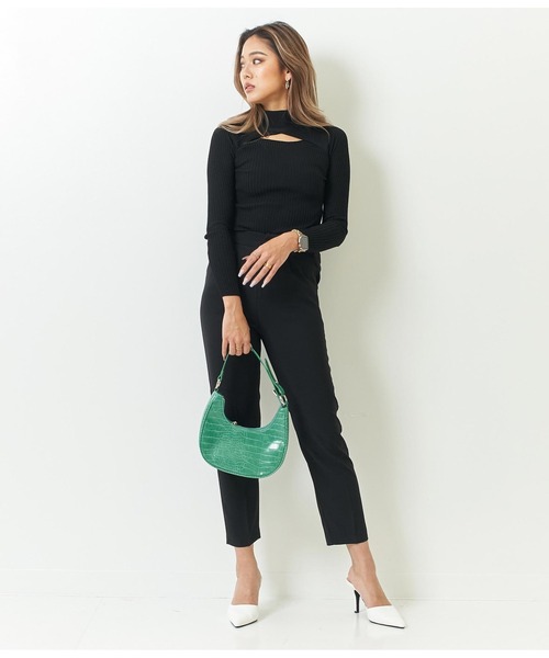 ANAP（アナップ）の「フロントデザインリブトップスカットソー（Tシャツ/カットソー・レディース・ホワイト/ライトグレー/ブラック/グレイッシュベージュ・FREE）」の12枚目の写真