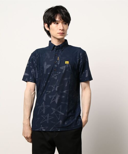 Loudmouth(ラウドマウス)の「LOUDMOUTH/ラウドマウス ゴルフウェア エンボス柄 吸汗速乾 UVカット 接触冷感 ボタンダウン 半袖 ポロシャツ(シャツ/ブラウス・メンズ・ブルー/ブラック/ホワイト/レッド/ネイビー/イエロー/ターコイズブルー・L/XL/LL/M/XXL)」の4枚目の写真