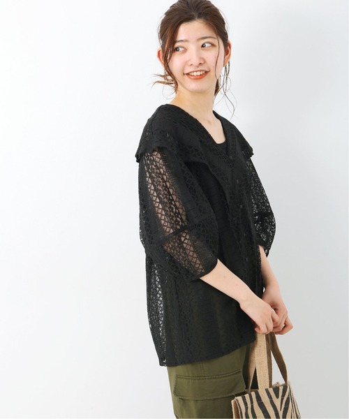B.C STOCK（ベーセーストック）の「レースビッグカラー ブラウス