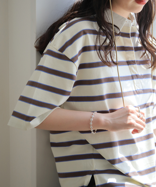SLOBE IENA(スローブイエナ)の「マルチボーダーラガーシャツ(Tシャツ/カットソー・レディース・ナチュラル/ブラウン・FREE)」の5枚目の写真