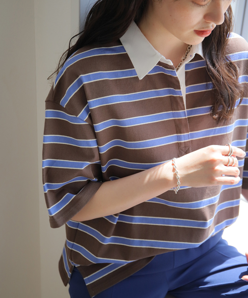 SLOBE IENA(スローブイエナ)の「マルチボーダーラガーシャツ(Tシャツ/カットソー・レディース・ナチュラル/ブラウン・FREE)」の9枚目の写真