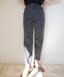 【HIT ITEM!】ハイライズテーパードデニム ハイウエスト カーブデニム　ストレートデニム コットンデニム ロング丈 華奢見え 脚長 ブルー ライトブルー ブラック