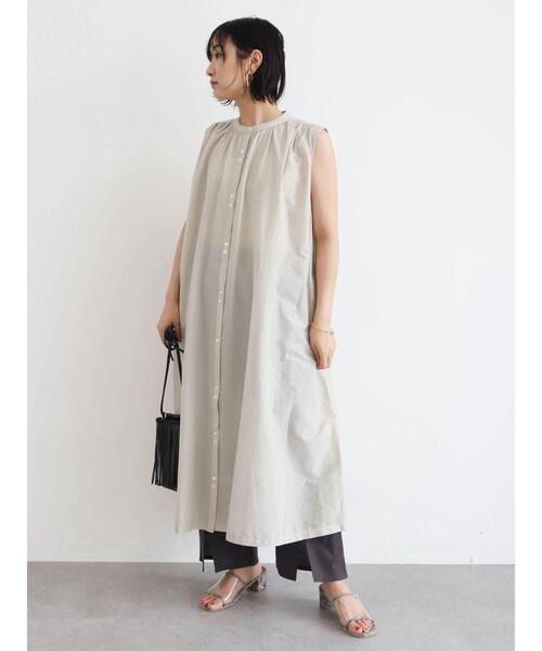 Green　Parks（グリーンパークス）の「インド綿 ボイルノースリーブワンピース（ワンピース・レディース・ブラック/ターコイズブルー/グレイッシュベージュ・FREE）」の16枚目の写真