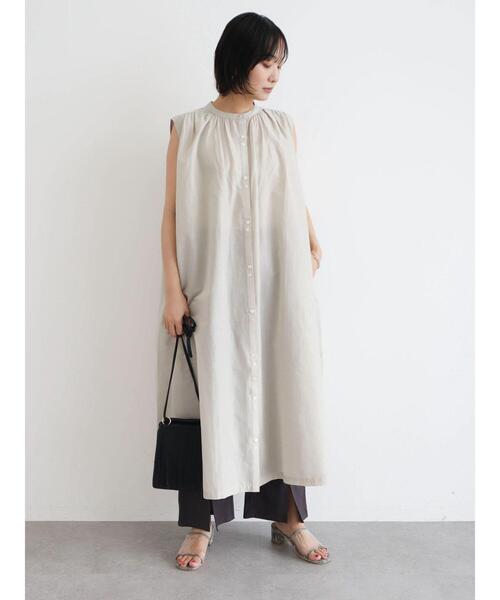 Green　Parks（グリーンパークス）の「インド綿 ボイルノースリーブワンピース（ワンピース・レディース・ブラック/ターコイズブルー/グレイッシュベージュ・FREE）」の15枚目の写真