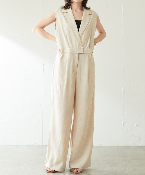 ベージュ Vネック サロペット NANO universe（ナノ・ユニバース） サロペット オーバーオール V