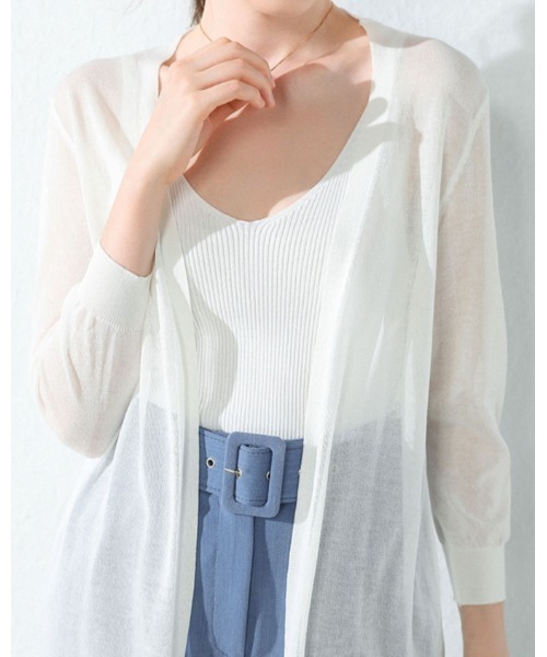 Ritzy（リッツィー）の「麻混シアーひざ丈カーディガン（カーディガン/ボレロ・レディース・ホワイト/ブラック/ベージュ/グレー/ピンク/ブルー/アイボリー/ミント/ブラウン系・FREE）」の2枚目の写真