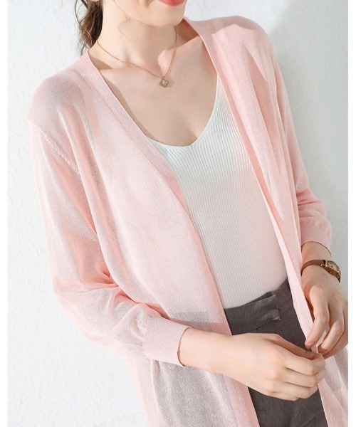 Ritzy（リッツィー）の「麻混シアーひざ丈カーディガン（カーディガン/ボレロ・レディース・ホワイト/ブラック/ベージュ/グレー/ピンク/ブルー/アイボリー/ミント/ブラウン系・FREE）」の9枚目の写真