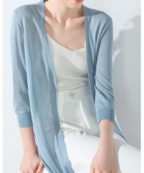 Ritzy（リッツィー）の「麻混シアーひざ丈カーディガン（カーディガン/ボレロ・レディース・ホワイト/ブラック/ベージュ/グレー/ピンク/ブルー/アイボリー/ミント/ブラウン系・FREE）」の8枚目の写真