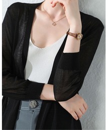 麻混シアーひざ丈カーディガン