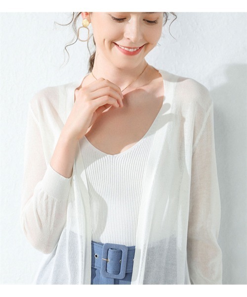 Ritzy（リッツィー）の「麻混シアーひざ丈カーディガン（カーディガン/ボレロ・レディース・ホワイト/ブラック/ベージュ/グレー/ピンク/ブルー/アイボリー/ミント/ブラウン系・FREE）」の14枚目の写真