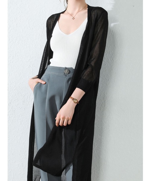 Ritzy（リッツィー）の「麻混シアーひざ丈カーディガン（カーディガン/ボレロ・レディース・ホワイト/ブラック/ベージュ/グレー/ピンク/ブルー/アイボリー/ミント/ブラウン系・FREE）」の12枚目の写真