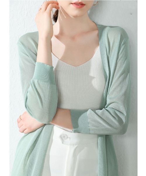 Ritzy（リッツィー）の「麻混シアーひざ丈カーディガン（カーディガン/ボレロ・レディース・ホワイト/ブラック/ベージュ/グレー/ピンク/ブルー/アイボリー/ミント/ブラウン系・FREE）」の17枚目の写真