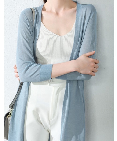 Ritzy（リッツィー）の「麻混シアーひざ丈カーディガン（カーディガン/ボレロ・レディース・ホワイト/ブラック/ベージュ/グレー/ピンク/ブルー/アイボリー/ミント/ブラウン系・FREE）」の18枚目の写真