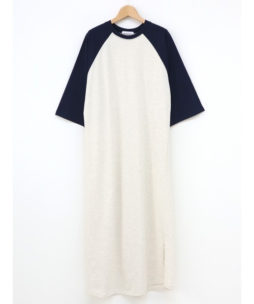 HEILIS(ヘイリス)の「ラグランTシャツワンピース / スリット ラグラン ワンピース ロングワンピース カットワンピース(ワンピース・レディース・ネイビー・FREE)」の6枚目の写真