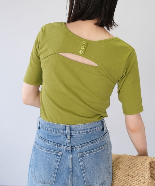 ＡＮＤＪ（アンドジェイ）の「2WAYバックオープンリブトップス（Tシャツ/カットソー・レディース・オフホワイト/グリーン/ブラック/オレンジ・M）」の3枚目の写真