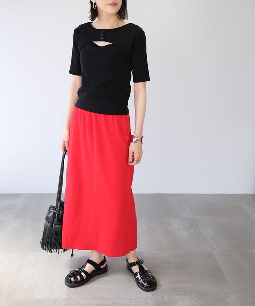 ＡＮＤＪ（アンドジェイ）の「2WAYバックオープンリブトップス（Tシャツ/カットソー・レディース・オフホワイト/グリーン/ブラック/オレンジ・M）」の13枚目の写真