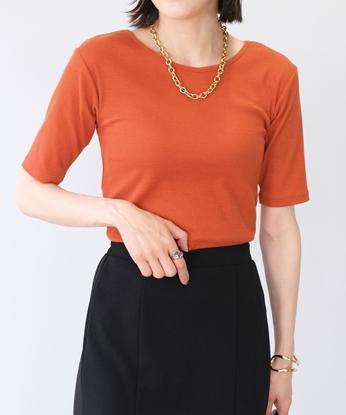 ＡＮＤＪ（アンドジェイ）の「2WAYバックオープンリブトップス（Tシャツ/カットソー・レディース・オフホワイト/グリーン/ブラック/オレンジ・M）」の7枚目の写真