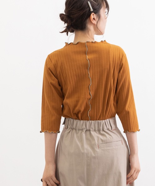 POU DOU DOU（プードゥドゥ）の「変則テレコ配色メローTee（Tシャツ/カットソー・レディース・グリーン/アイボリー/ブラック/オレンジ・3）」の4枚目の写真