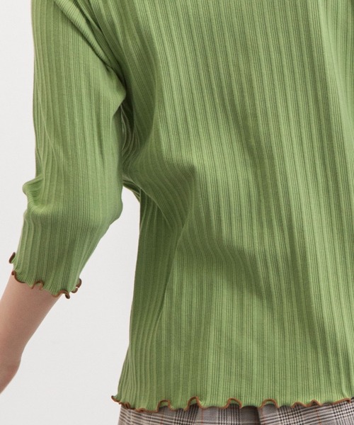 POU DOU DOU（プードゥドゥ）の「変則テレコ配色メローTee（Tシャツ/カットソー・レディース・グリーン/アイボリー/ブラック/オレンジ・3）」の16枚目の写真