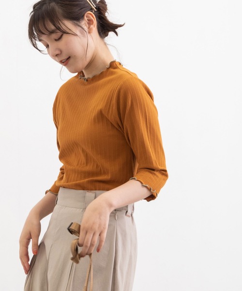 POU DOU DOU（プードゥドゥ）の「変則テレコ配色メローTee（Tシャツ/カットソー・レディース・グリーン/アイボリー/ブラック/オレンジ・3）」の9枚目の写真