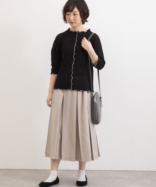 POU DOU DOU（プードゥドゥ）の「変則テレコ配色メローTee（Tシャツ/カットソー・レディース・グリーン/アイボリー/ブラック/オレンジ・3）」の14枚目の写真