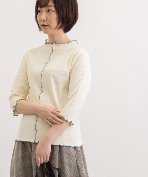 POU DOU DOU（プードゥドゥ）の「変則テレコ配色メローTee（Tシャツ/カットソー・レディース・グリーン/アイボリー/ブラック/オレンジ・3）」の18枚目の写真