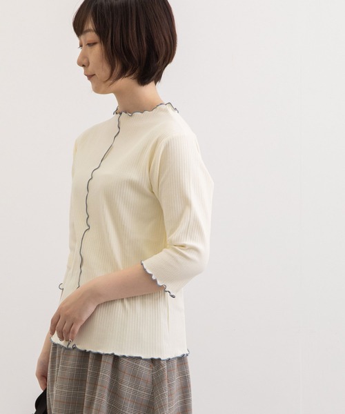 POU DOU DOU（プードゥドゥ）の「変則テレコ配色メローTee（Tシャツ/カットソー・レディース・グリーン/アイボリー/ブラック/オレンジ・3）」の11枚目の写真