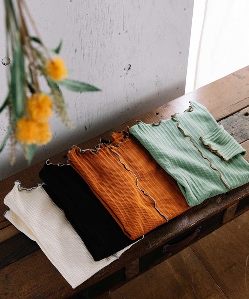 POU DOU DOU（プードゥドゥ）の「変則テレコ配色メローTee（Tシャツ/カットソー・レディース・グリーン/アイボリー/ブラック/オレンジ・3）」の19枚目の写真